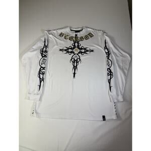 CEZER EMBELLLISHED MENS CL BIG WHITE LONG SLEEVE GRAPHIC LOGO SHIRT XL